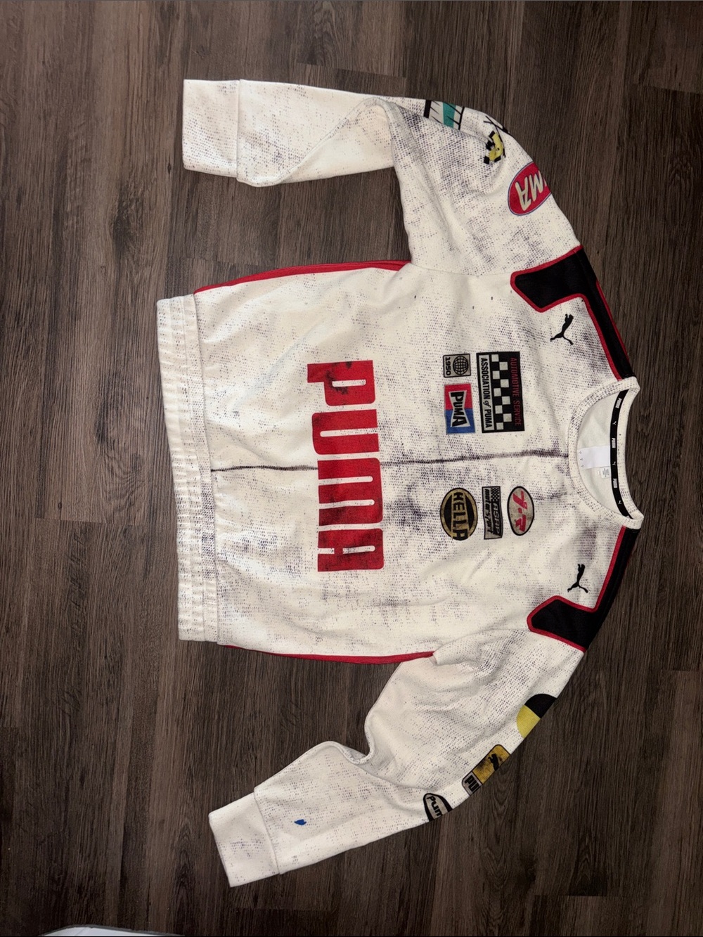 Puma White Crewneck Sweatshirt with Red Racing Graphics